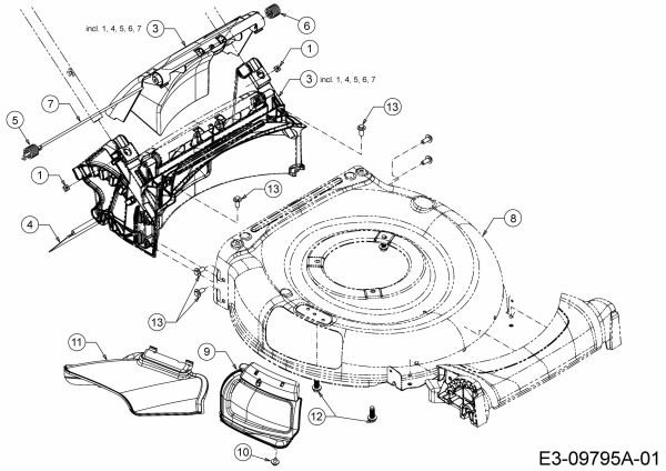 Ersatzteile Troy-Bilt Motormäher TB 130 Typ: 11A-B2AQ311  (2016) Deflektor, Mähwerksgehäuse, Mulchklappe, Leitstück hinten, Waschdüse