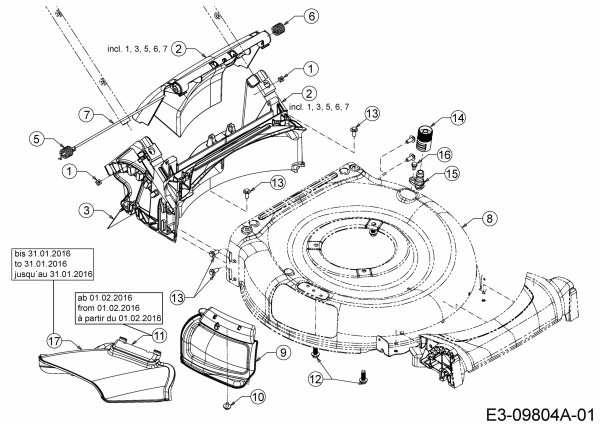 Ersatzteile Troy-Bilt Motormäher mit Antrieb TB 230 Typ: 12AVB2BV309  (2016) Deflektor, Mähwerksgehäuse, Mulchklappe, Leitstück hinten, Waschdüse