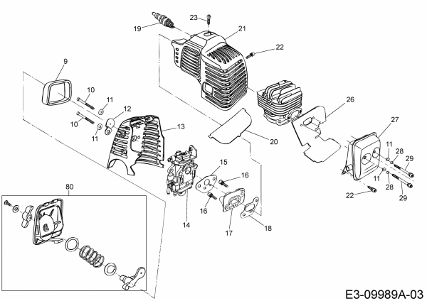 Ersatzteile MTD Motorsense 1033 AVS Typ: 41AD71XB678  (2017) Auspuff, Luftfilter, Vergaser 