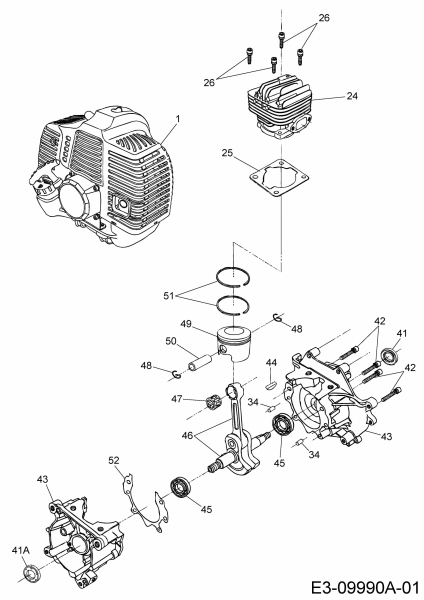 Ersatzteile MTD Motorsense 1043 AVS Typ: 41AD71YB678  (2018) Kurbelgehäuse, Motor, Zylinder 