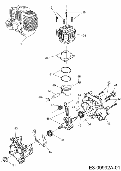 Ersatzteile MTD Motorsense Smart BC 33 D Typ: 41ATG1K-678  (2017) Kurbelgehäuse, Motor, Zylinder 