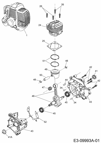 Ersatzteile MTD Motorsense Smart BC 43 D Typ: 41ATG1N-678  (2017) Kurbelgehäuse, Motor, Zylinder 