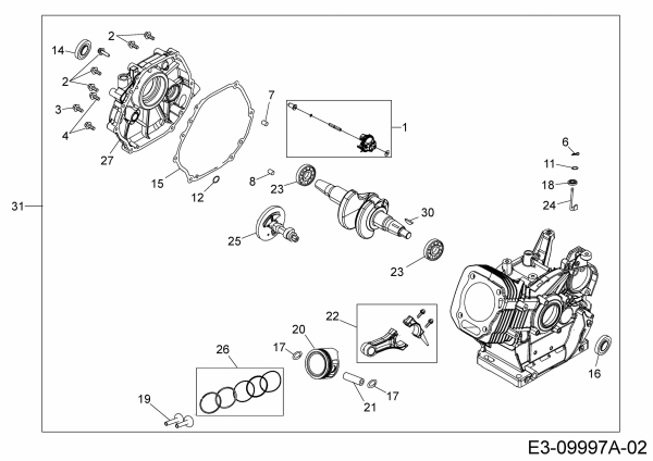 Ersatzteile MTD-Motoren Horizontal 678-SH Typ: 752Z678-SH  (2017) Kolben, Kurbelwelle, Nockenwelle, Pleuel