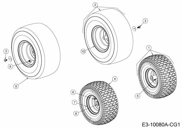 Ersatzteile MTD Rasentraktor 23/42 K Typ: 13AQA1KR308  (2018) Räder 15x6 + 18x8,5 