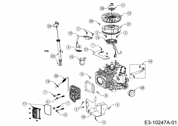 Ersatzteile MTD-Motoren Vertikal 4P90JHB Typ: 752Z4P90JHB  (2013) Ölfilter, Ölmeßstab, Zündung, Zylinderkopfdeckel