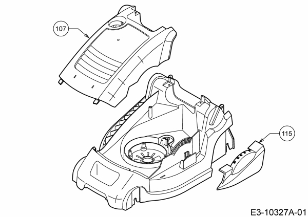Ersatzteile WOLF-Garten Elektro Rasenmäher ohne Antrieb Expert 37 E Typ: 18BWG1H-650  (2020) Abdeckung seitlich, Motorhaube 