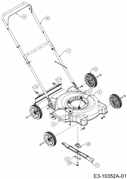 Ersatzteile MTD Benzin Rasenmäher ohne Antrieb Yard Machines 20 Typ: 11A-02SB329  (2017) Deflektor, Holm, Mähwerksgehäuse, Messer 