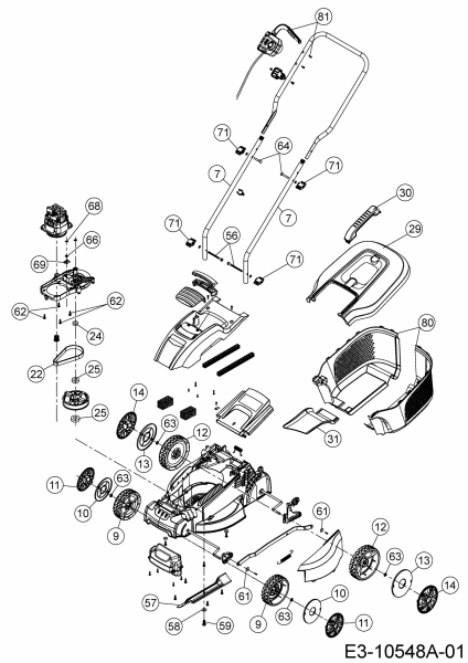 Ersatzteile WOLF-Garten Elektro Rasenmäher ohne Antrieb A 320 E Typ: 18BCL4J-C50  (2020) Grundgerät 