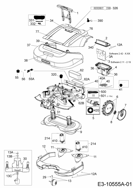 Ersatzteile WOLF-Garten Mähroboter Robo Scooter 1800 Typ: 18AO18LF650  (2014) Elektromotore, Gehäuse, Messer, Räder 
