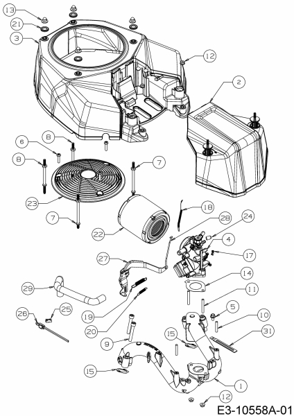 Ersatzteile MTD-Motoren Vertikal 9Q78HUA Typ: 752Z9Q78HUA  (2018) Ansaugkrümmer, Gebläsegehäuse, Luftfilter