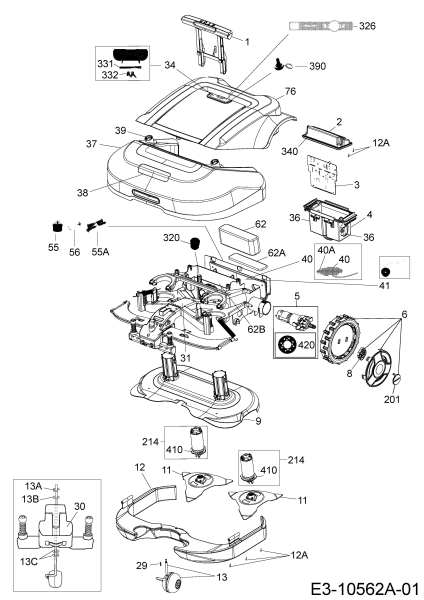 Ersatzteile Robomow Mähroboter RS612 (White) Typ: PRD6100AW   (2014) Elektromotore, Gehäuse, Messer, Räder
