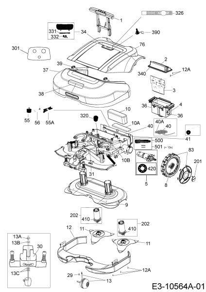 Ersatzteile Robomow Mähroboter RS630 (White) Typ: PRD6300AW  (2014) Elektromotore, Gehäuse, Messer, Räder