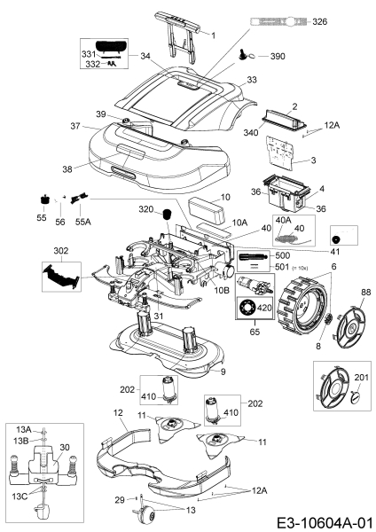 Ersatzteile Robomow Mähroboter MS 3500 (Red) Typ: PRD6300Y  (2016) Elektromotore, Gehäuse, Messer, Räder