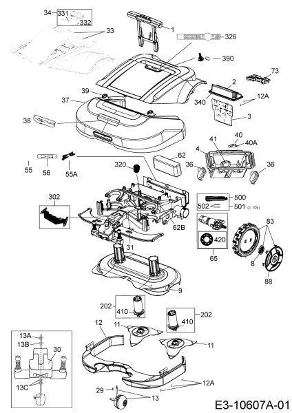 Ersatzteile Robomow Mähroboter RS615 PRO 2 Typ: PRD6100N  (2016) Elektromotore, Gehäuse, Messer, Räder