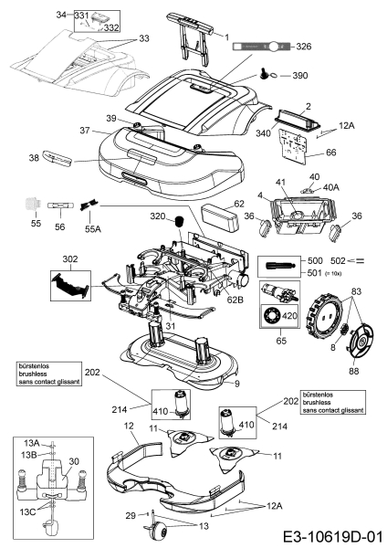 Ersatzteile Robomow Mähroboter RS615U Typ: 22CSBA-A619 (2020) Elektromotore, Gehäuse, Messer, Räder