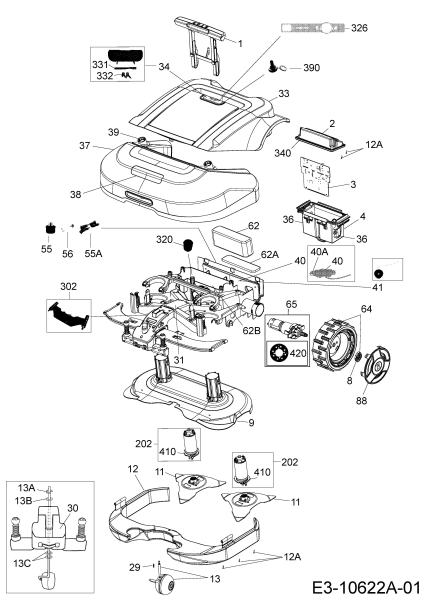 Ersatzteile Robomow Mähroboter RS625U (Black) Typ: PRD6200YB  (2017) Elektromotore, Gehäuse, Messer, Räder