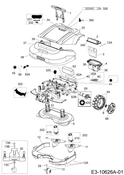 Ersatzteile Robomow Mähroboter RS625U (White) Typ: PRD6200YW4  (2017) Elektromotore, Gehäuse, Messer, Räder