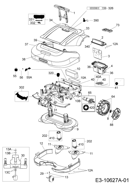 Ersatzteile Robomow Mähroboter RS635 PRO S (Black) Typ: PRD6300B1  (2017) Elektromotore, Gehäuse, Messer, Räder