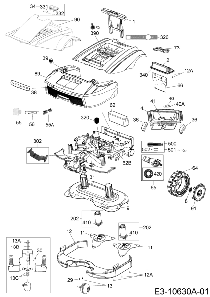 Cub Cadet Ersatzteile Mähroboter XR3 3000 22ASBAAD603  (2018) Elektromotore, Gehäuse, Messer, Räder
