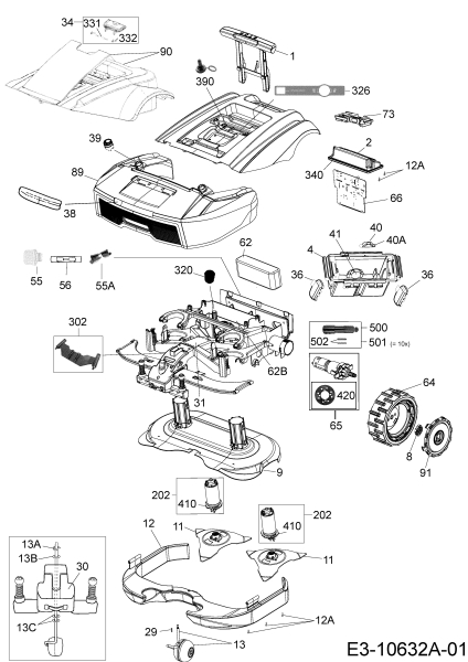 Cub Cadet Ersatzteile Mähroboter XR3 5000 22ASGAGD603  (2018) Elektromotore, Gehäuse, Messer, Räder