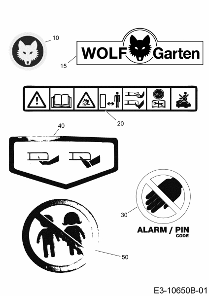 Ersatzteile WOLF-Garten Mähroboter Loopo S500 Connect Typ: 22AXGA-D650 (2020) Aufkleber 
