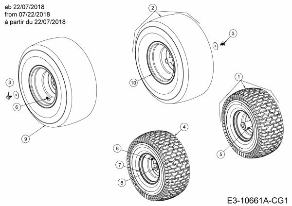 Ersatzteile MTD Rasentraktor 23/42 K Typ: 13AQA1KR308  (2018) Räder 15x6 + 18x9,5 
