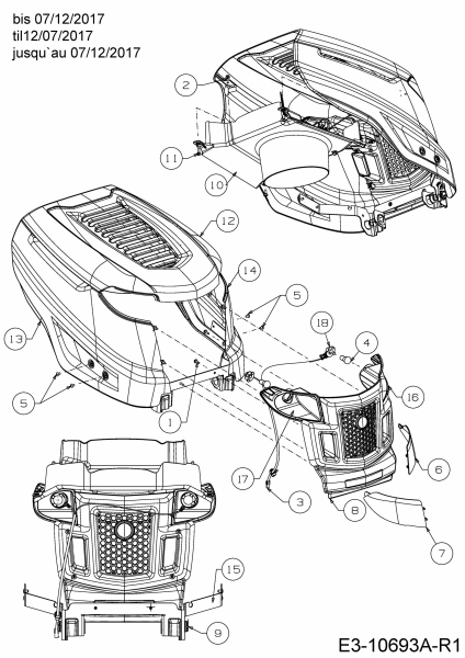 Ersatzteile Gartenland Rasentraktoren GL 17.5/106 H Typ: 13A8A1KR640  (2018) Motorhaube K-Style bis 07/12/2017
