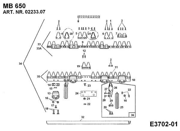 Ersatzteile Zubehör Einachser Universalmähbalken MB 650 für 550-750 Typ: 02233.07  (1989) Grundgerät