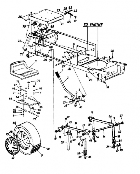 Ersatzteile Yard-Man Gartentraktoren HH 8200 Typ: 14AU834H643  (1998) Mähwerksaushebung, Rahmen hinten, Räder hinten