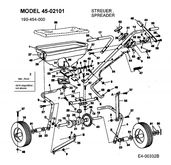 Ersatzteile Zubehör handgeführte Geräte Streuer 45-02101  (190-454-000) Typ: 190-454-000  (2003) Grundgerät