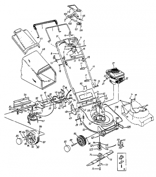 Ersatzteile Lawnflite Motormäher mit Antrieb 384 SP Typ: 12A-698C611  (1998) Grundgerät