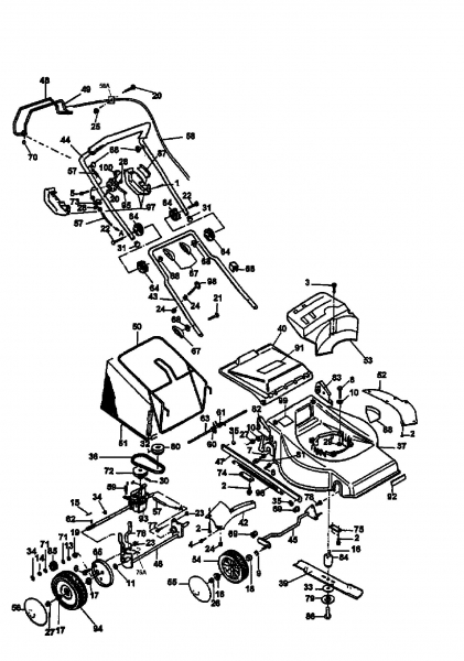 Ersatzteile MTD Benzin Rasenmäher mit Antrieb GEA 53 S Typ: GX56SBVV678  (1998) Grundgerät 