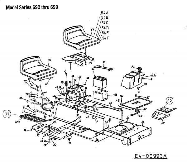 Ersatzteile MTD Rasentraktor H 145 Typ: 13AA698F678  (2000) Batterie, Sitz, Tank 