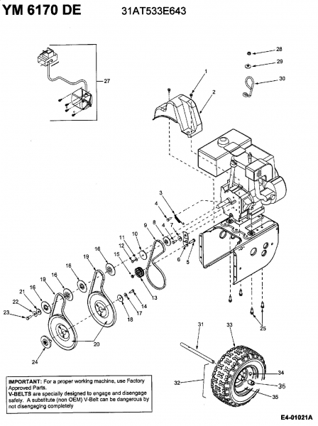 Ersatzteile Yard-Man Schneefräsen YM 6170 DE Typ: 31AT533E643  (2002) Fahrantrieb, Fräsantrieb, Räder