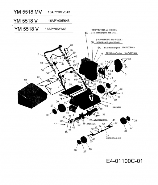 Ersatzteile Yard-Man Motorvertikutierer YM 5518 MV Typ: 16APY0MV643 (2008) Grundgerät
