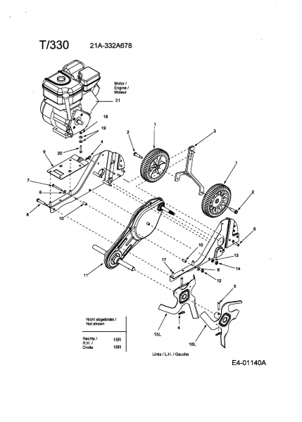 Ersatzteile MTD Motorhacke T 330/50 Typ: 21A-332A678  (2004) Hacksterne, Motor, Räder 