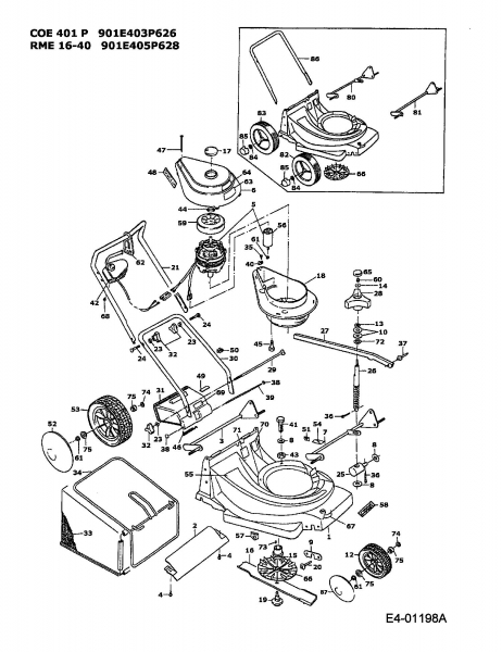 Ersatzteile Raiffeisen Elektromäher RME 16-40 Typ: 901E405P628  (1995) Grundgerät