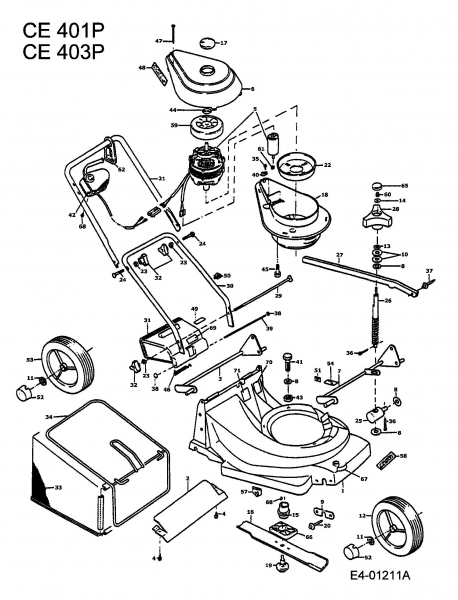 Ersatzteile MTD Elektro Rasenmäher ohne Antrieb CE 403 P Typ: 901E404P001  (1994) Grundgerät 