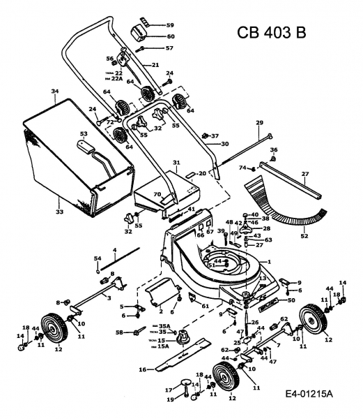 Ersatzteile MTD Benzin Rasenmäher ohne Antrieb CB 403 B Typ: 901B407A001  (1994) Grundgerät 