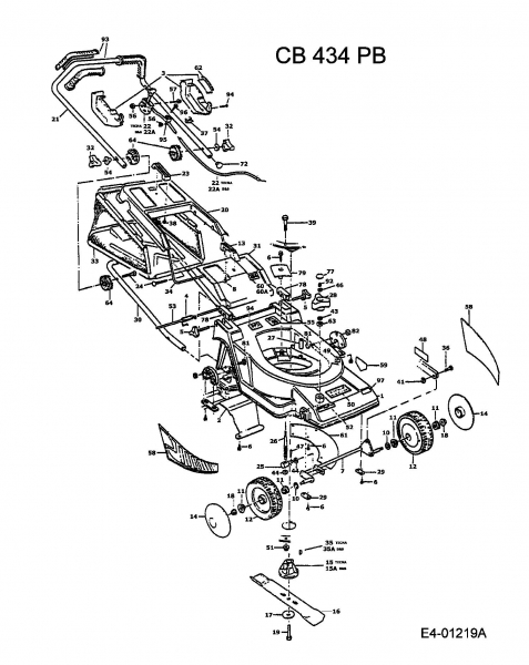 Ersatzteile MTD Benzin Rasenmäher ohne Antrieb CB 434 PB Typ: 901B437P002  (1994) Grundgerät 