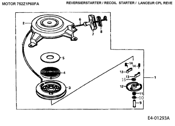 Ersatzteile MTD-Motoren Vertikal 1P60FA Typ: 752Z1P60FA  (2005) Reversierstarter