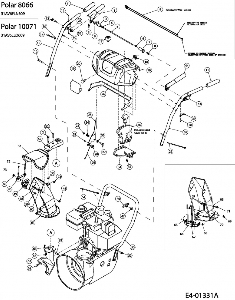 Ersatzteile Troy-Bilt Schneefräsen Polar 8066 Typ: 31AV6FLN609  (2006) Armaturenbrett, Auswurfschacht, Holm
