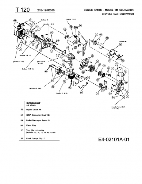 Ersatzteile MTD Motorhacke T 120 Typ: 21B-120R000  (2004) Motor 