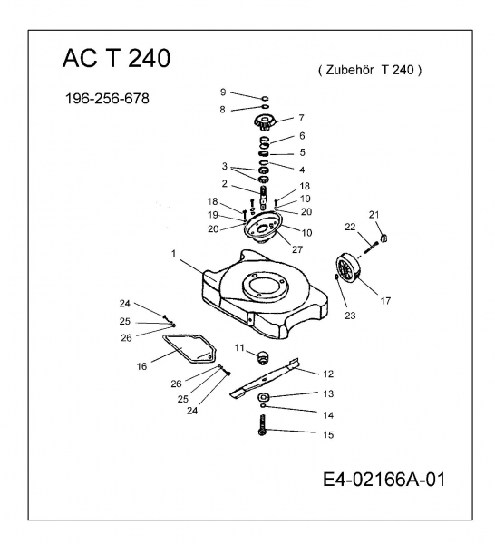 Ersatzteile Zubehör Motorhacken Rasenmäher Anbausatz ACT 240 Typ: 196-256-678  (2004) Deflektor, Mähwerksgehäuse, Räder