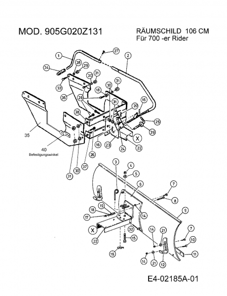 Ersatzteile Zubehör Garten- und Rasentraktoren Räumschild für 700 Serie ab 1998 bis 2003 Typ: 905G020Z131  (2001) Grundgerät