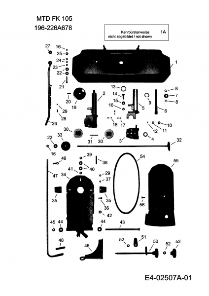 Ersatzteile Zubehör Garten- und Rasentraktoren Frontkehrmaschine FK 105 Typ: 196-226A678  (2008) Bürstenantrieb, Kehrwalzengehäuse