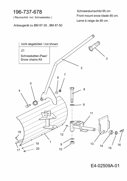 Ersatzteile Zubehör Balkenmäher Räumschild RS 85 Typ: 196-737-678  (2009) Schneeräumschild