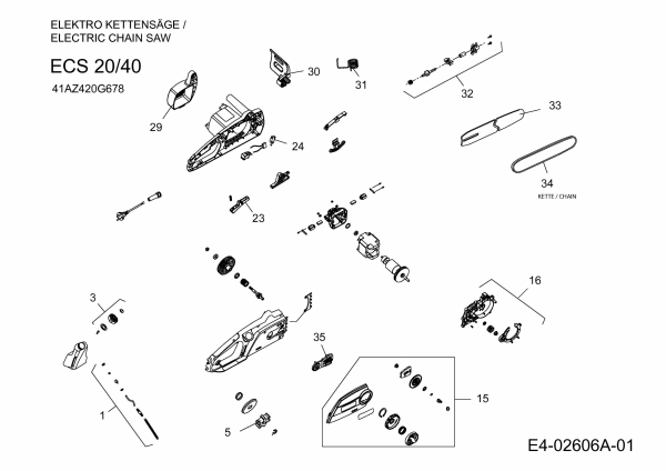 Ersatzteile MTD Elektro Kettensäge ECS 20/40 Typ: 41AZ420G678  (2009) Grundgerät 