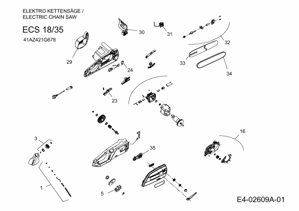 Ersatzteile MTD Elektro Kettensäge ECS 18/35 Typ: 41AZ421G678  (2009) Grundgerät 