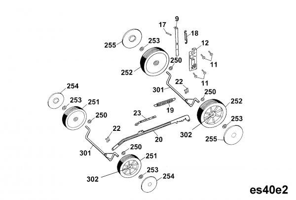 Ersatzteile WOLF-Garten Elektro Rasenmäher ohne Antrieb Esprit 40 E Typ: 4020680 Serie A, B  (2003) Höhenverstellung, Räder 